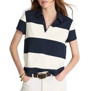 Madewell Pieced Boxy Polo Tee Collared Shirt Midnight Navy Womens XL Preppy NWT